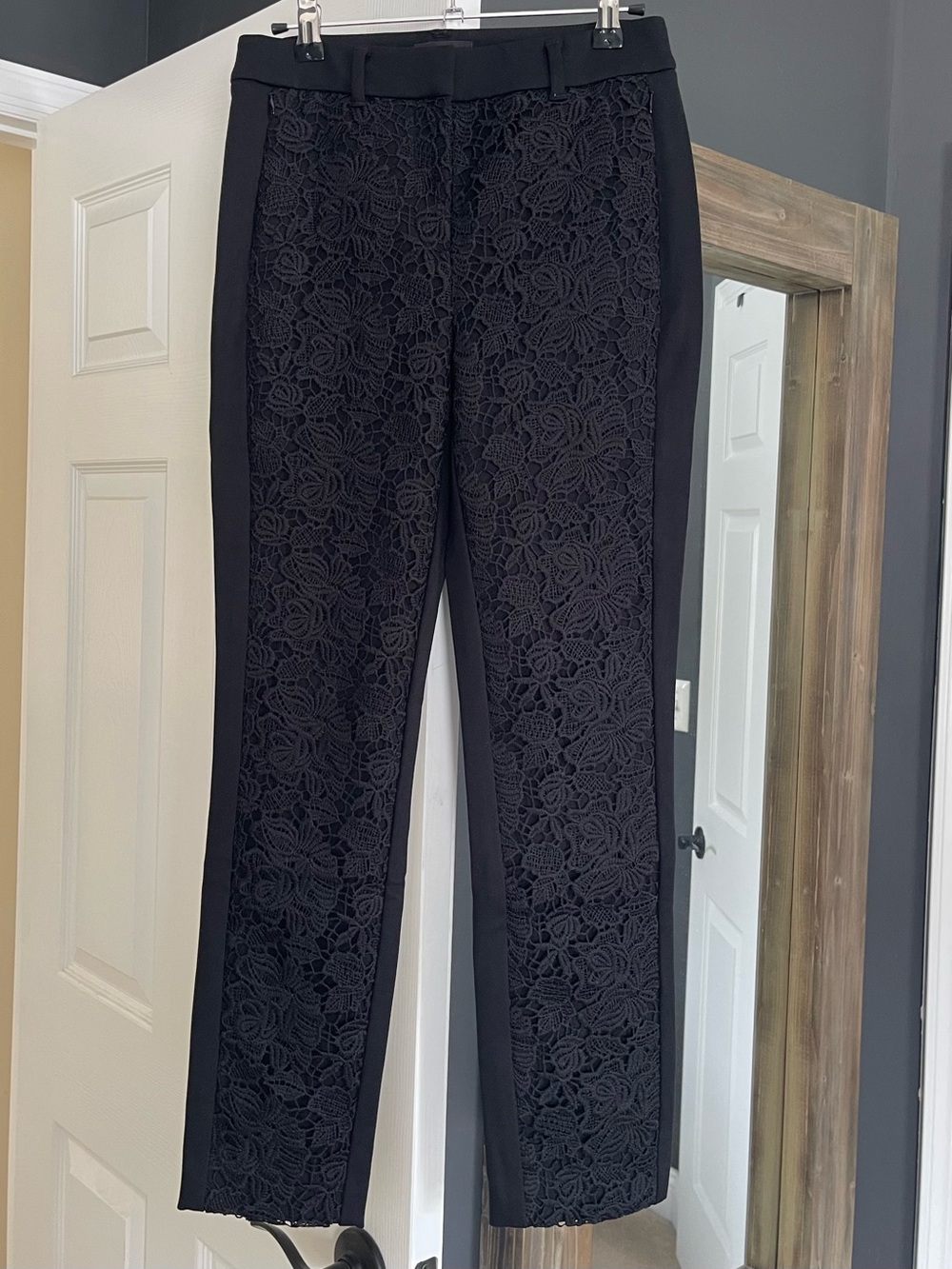 WHBM Black Lace-Front Straight Leg Pants